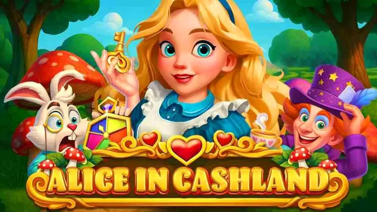 Alice in Cashland slot machine interface na may temang Wonderland